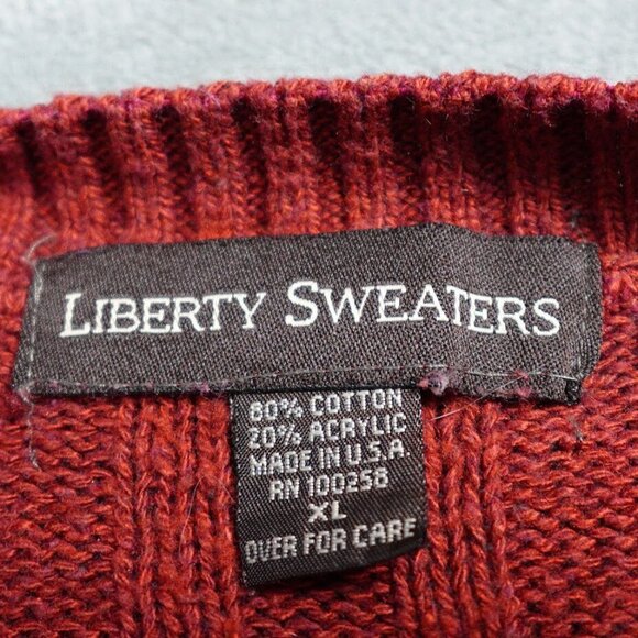 Liberty Sweater Men's XL Burgandy Knit Crew Neck Long Sleeve Vintage - Picture 2 of 8